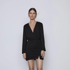 Zara Draped Ruched Long Sleeve mini dress